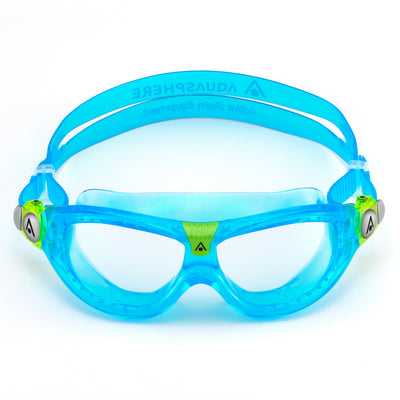 Aquasphere Seal Kid 2 swim mask with clear lens and turquoise frame, front view