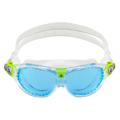Aquasphere Seal Kid 2 swim mask with blue tinted lens and clear frame, front view