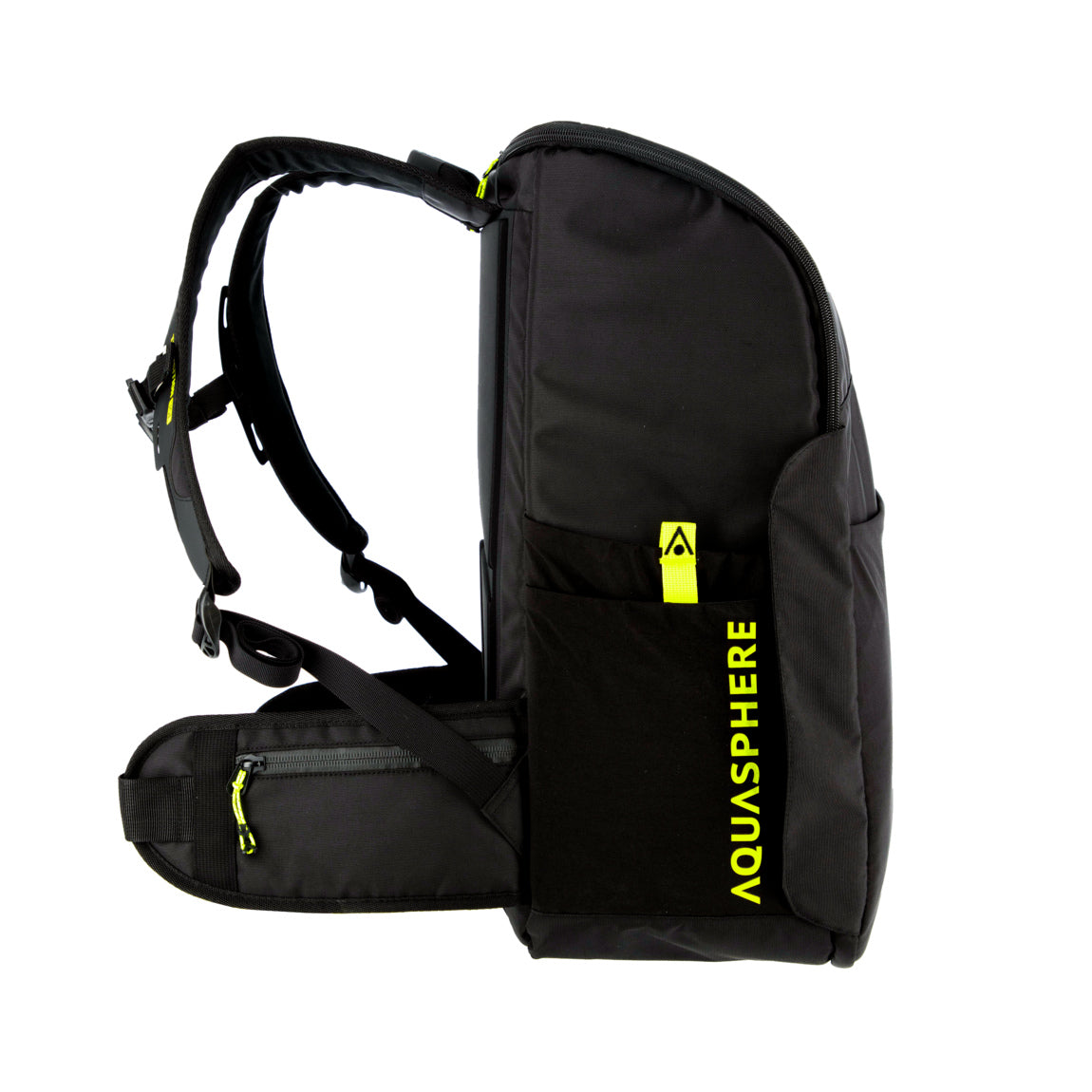 Aquasphere Transition Backpack 35L in black from the front, standing upright