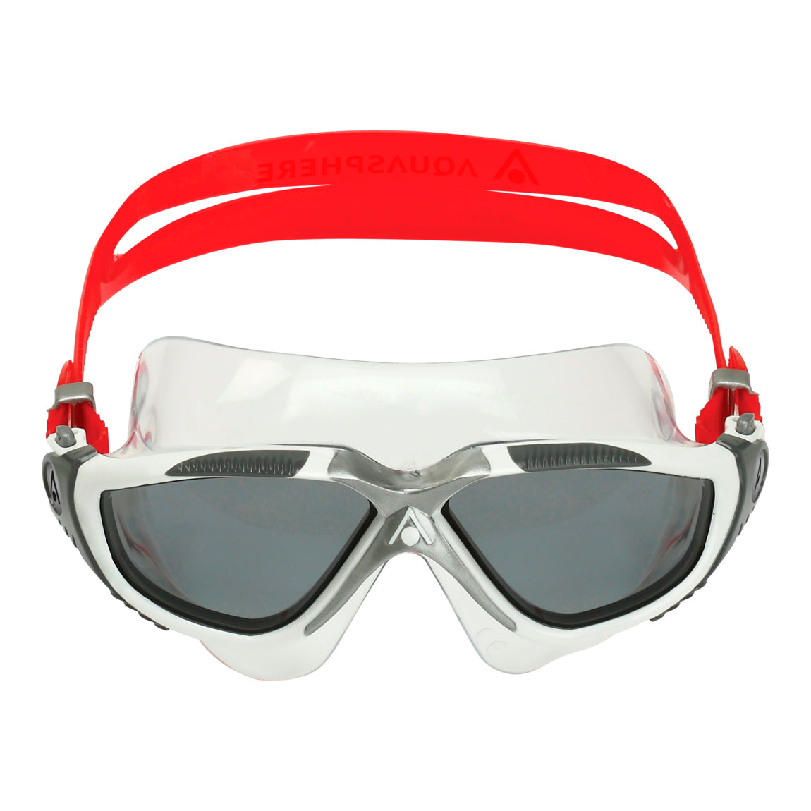 Aquasphere Vista swim mask with smoke lens and red frame, front view