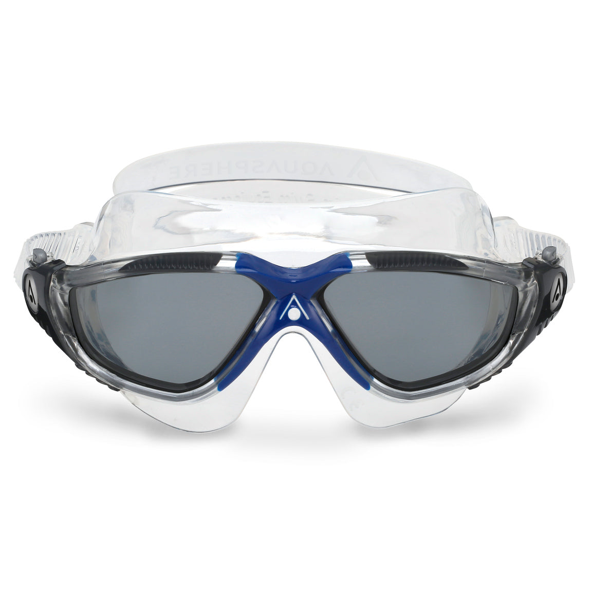 Aquasphere Vista swim mask with smoke lens and blue and grey frame, front view