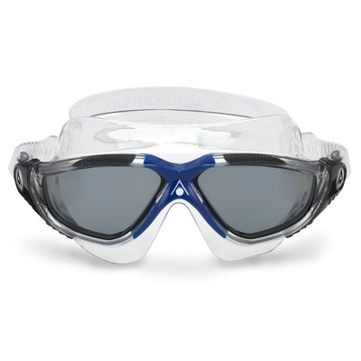 Aquasphere Vista swim mask with smoke lens and blue and grey frame, front view