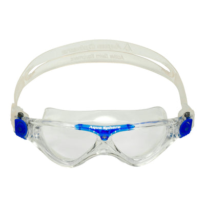 Aquasphere Vista Junior swim mask with clear lens and blue frame, front view