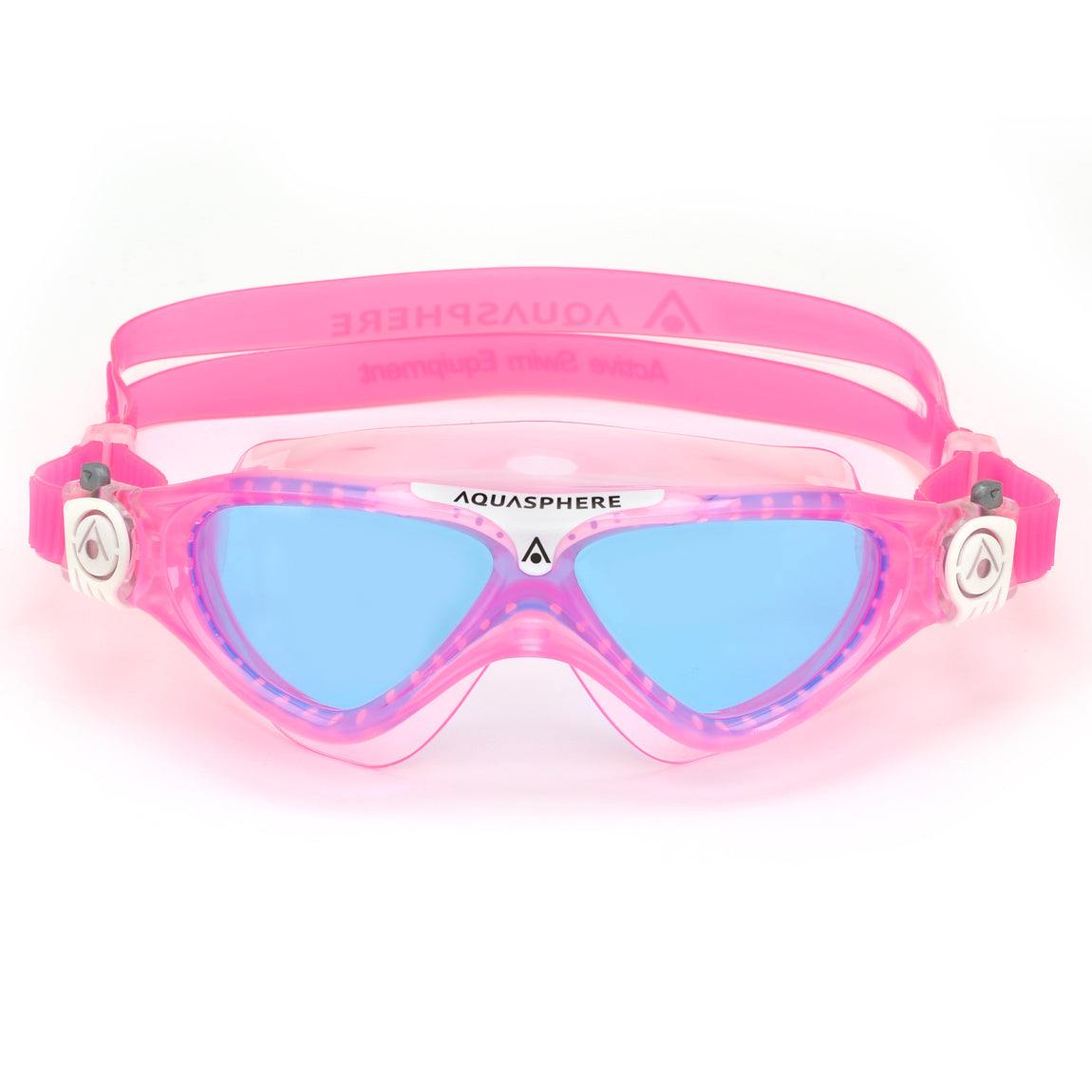Aquasphere Vista Junior swim mask with blue tinted lens and pink frame, front view