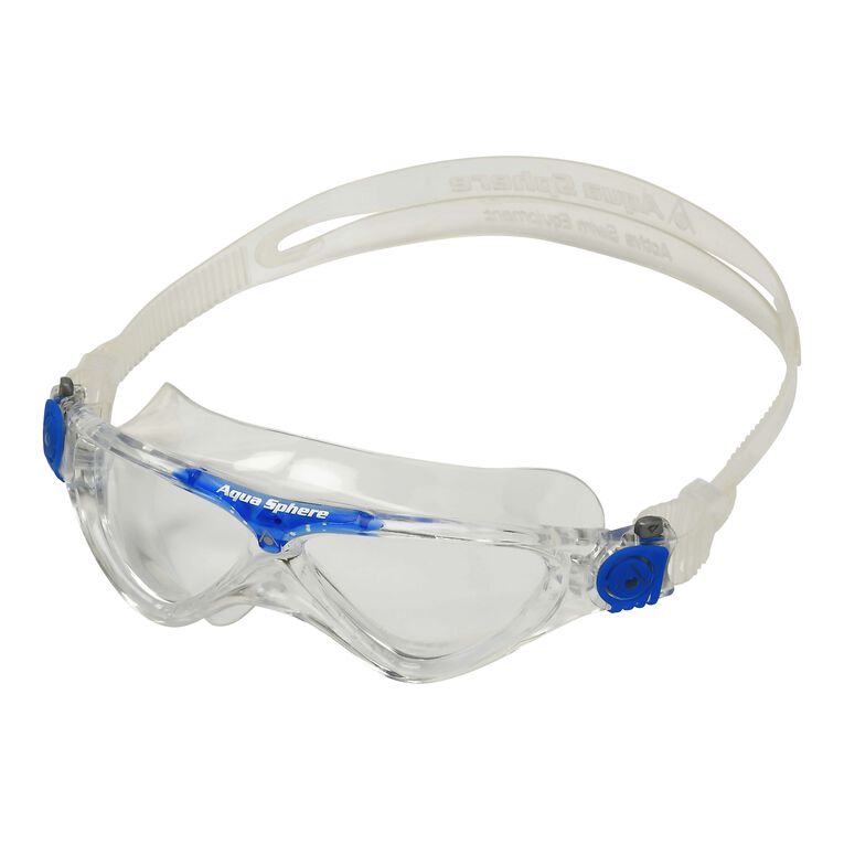 Aquasphere Vista Junior swim mask with clear lens and blue frame, front view