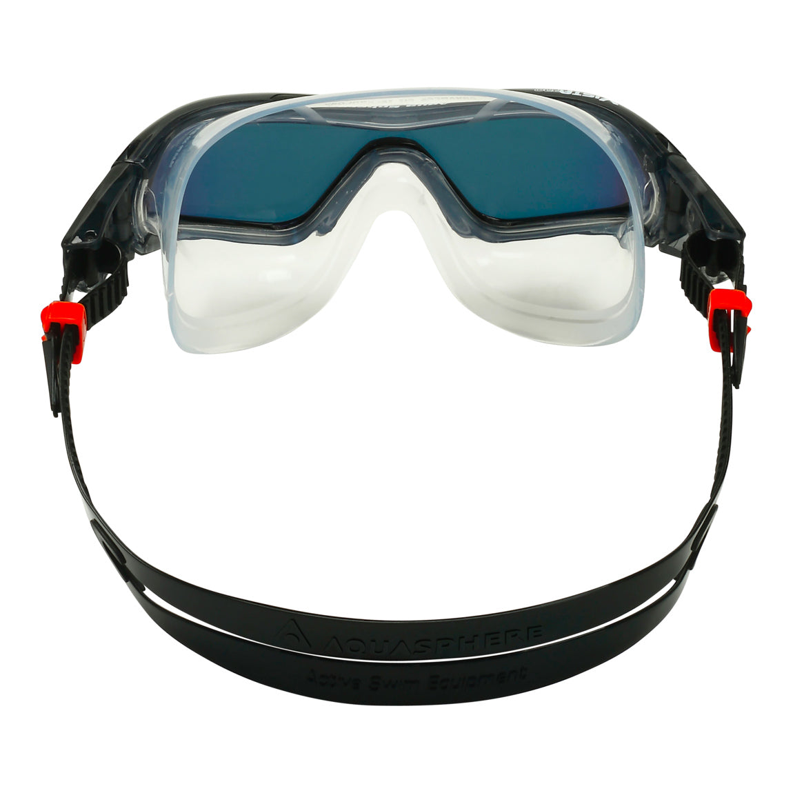 Aquasphere Vista Pro swim mask with orange mirrored lens and black frame, front view