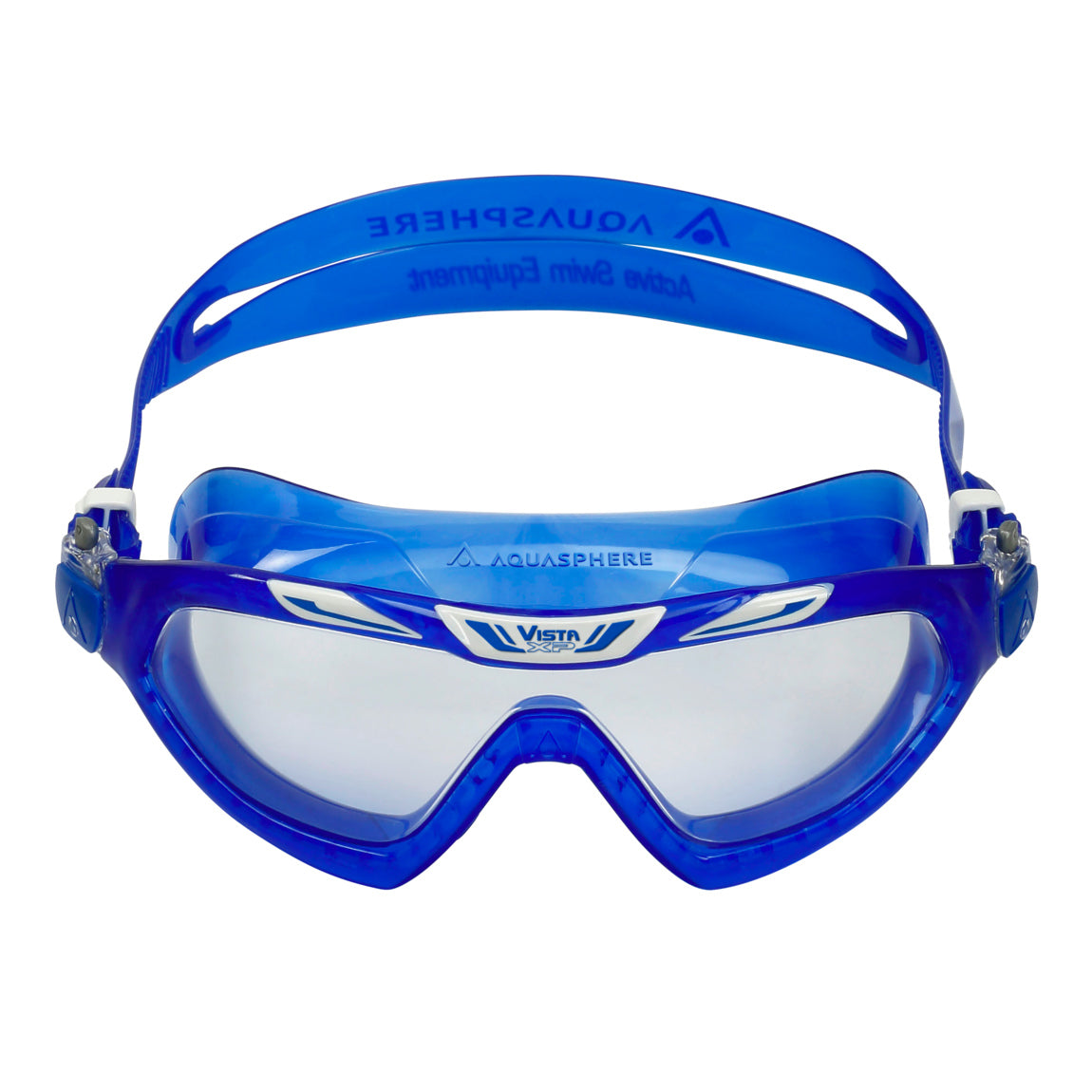 Aquasphere Vista XP swim mask with clear lens and blue frame, front view