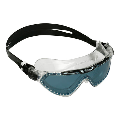 Aquasphere Vista XP swim mask with smoke lens and black frame, angled view