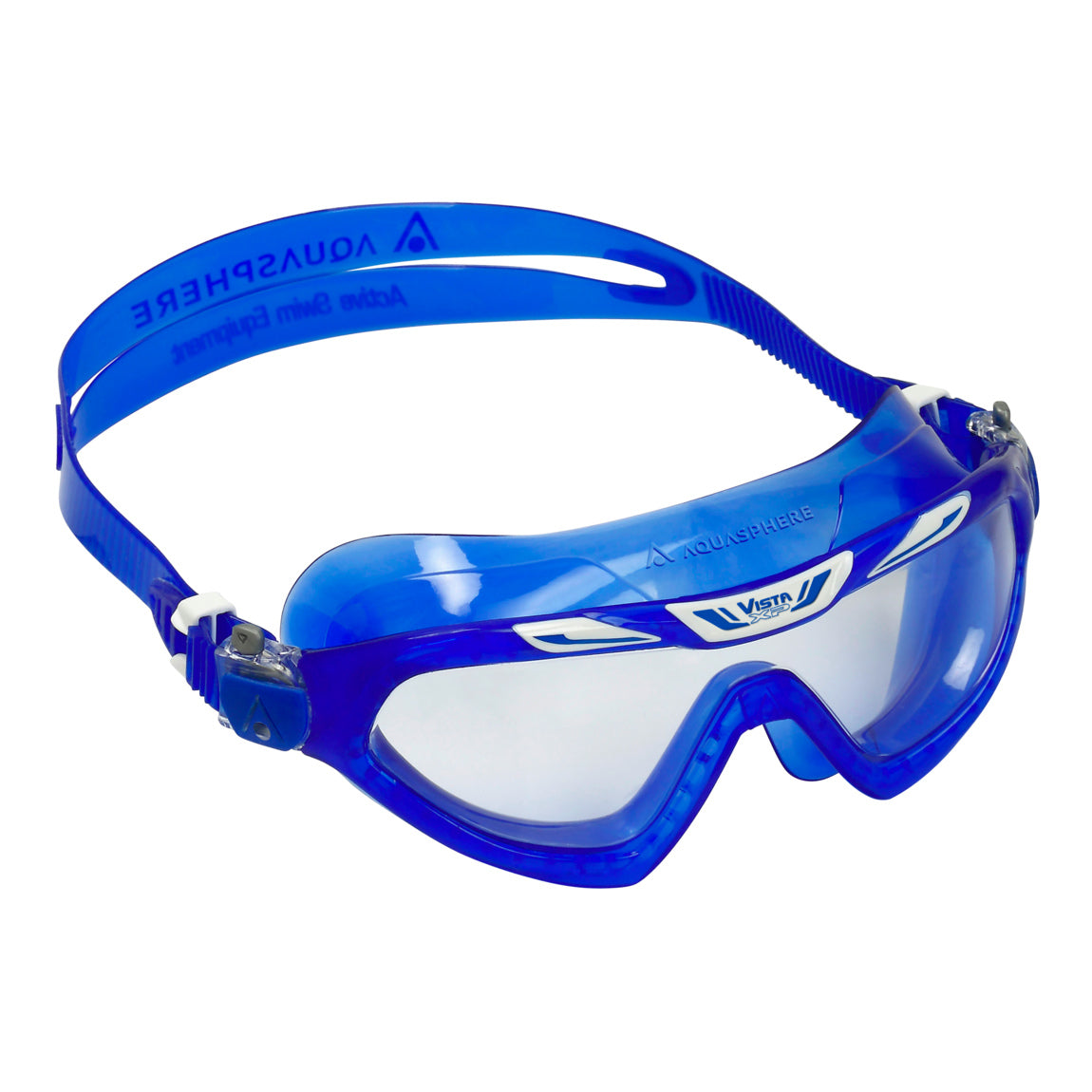 Aquasphere Vista XP swim mask with clear lens and blue frame, front view