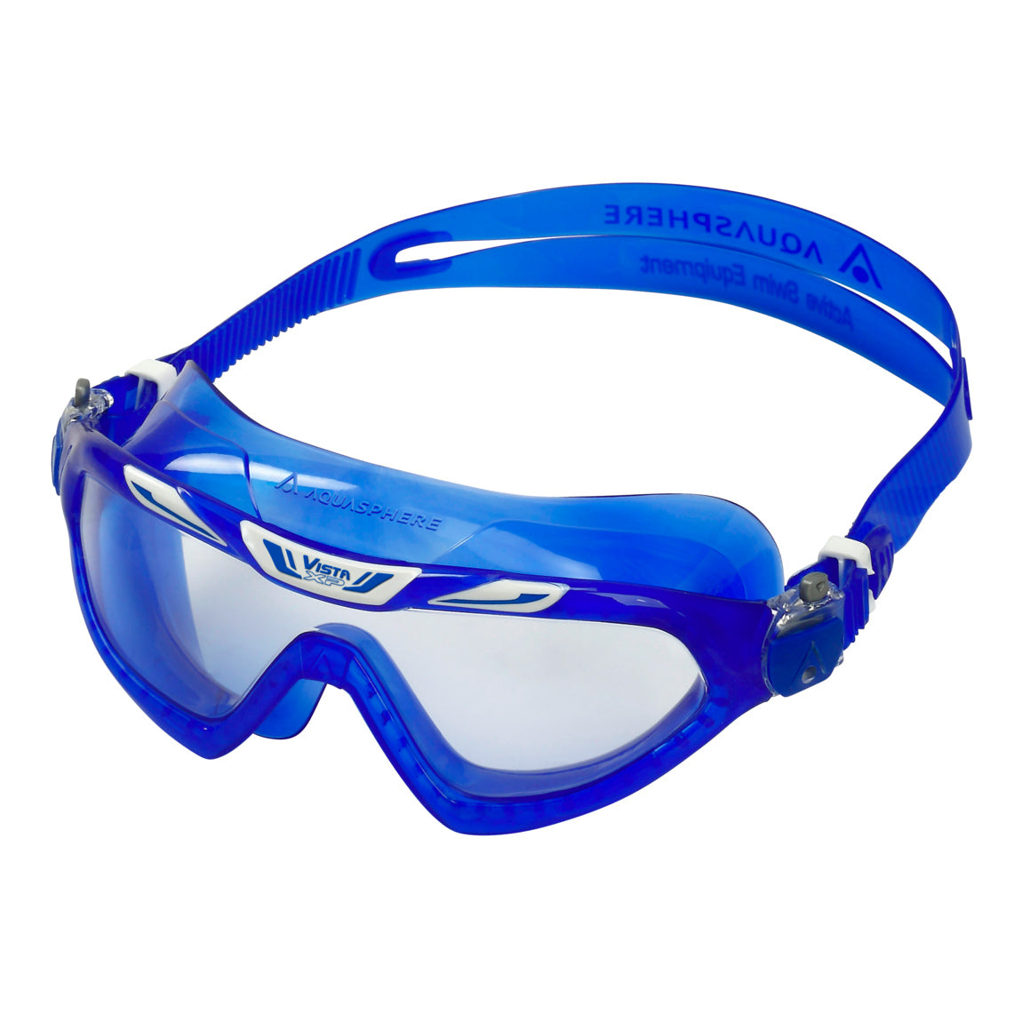 Aquasphere Vista XP swim mask with clear lens and blue frame, front view
