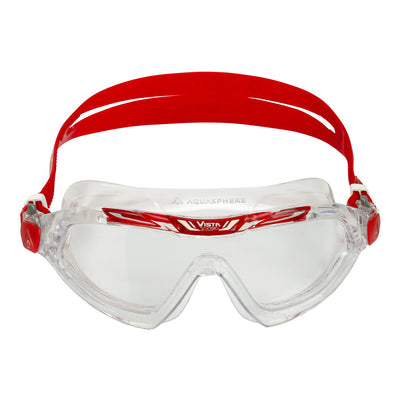 Aquasphere Vista XP swim mask with clear lens and red frame, front view