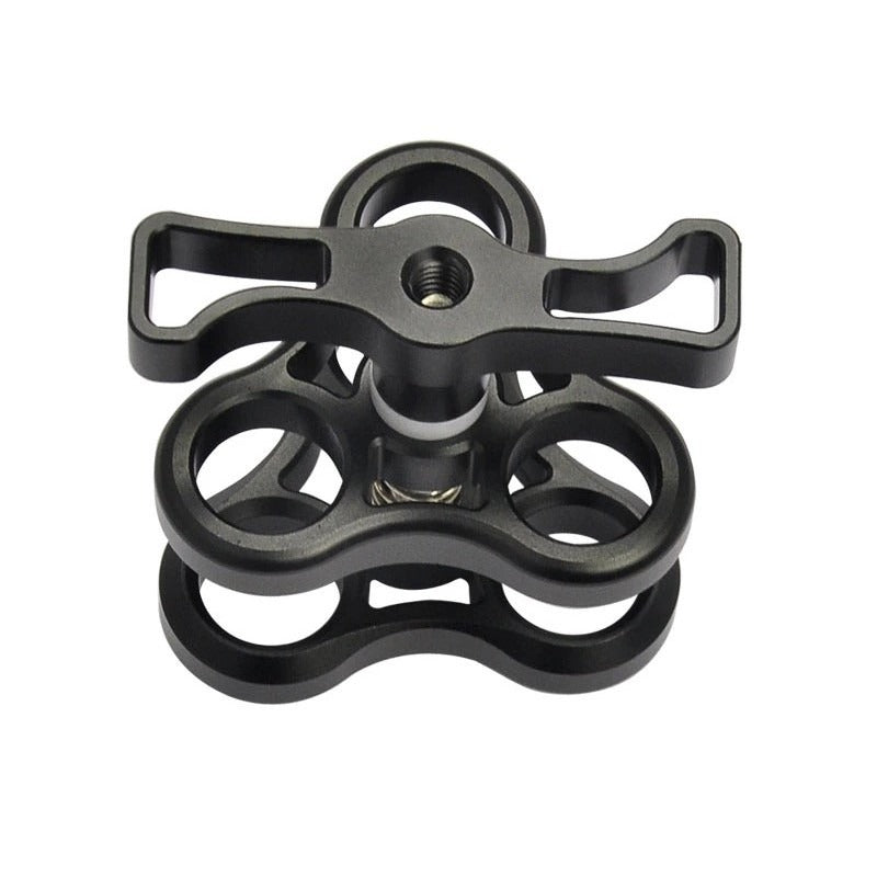 Archon Z11 Butterfly Triple Clamp, angled view of the three ball holes and wing knob