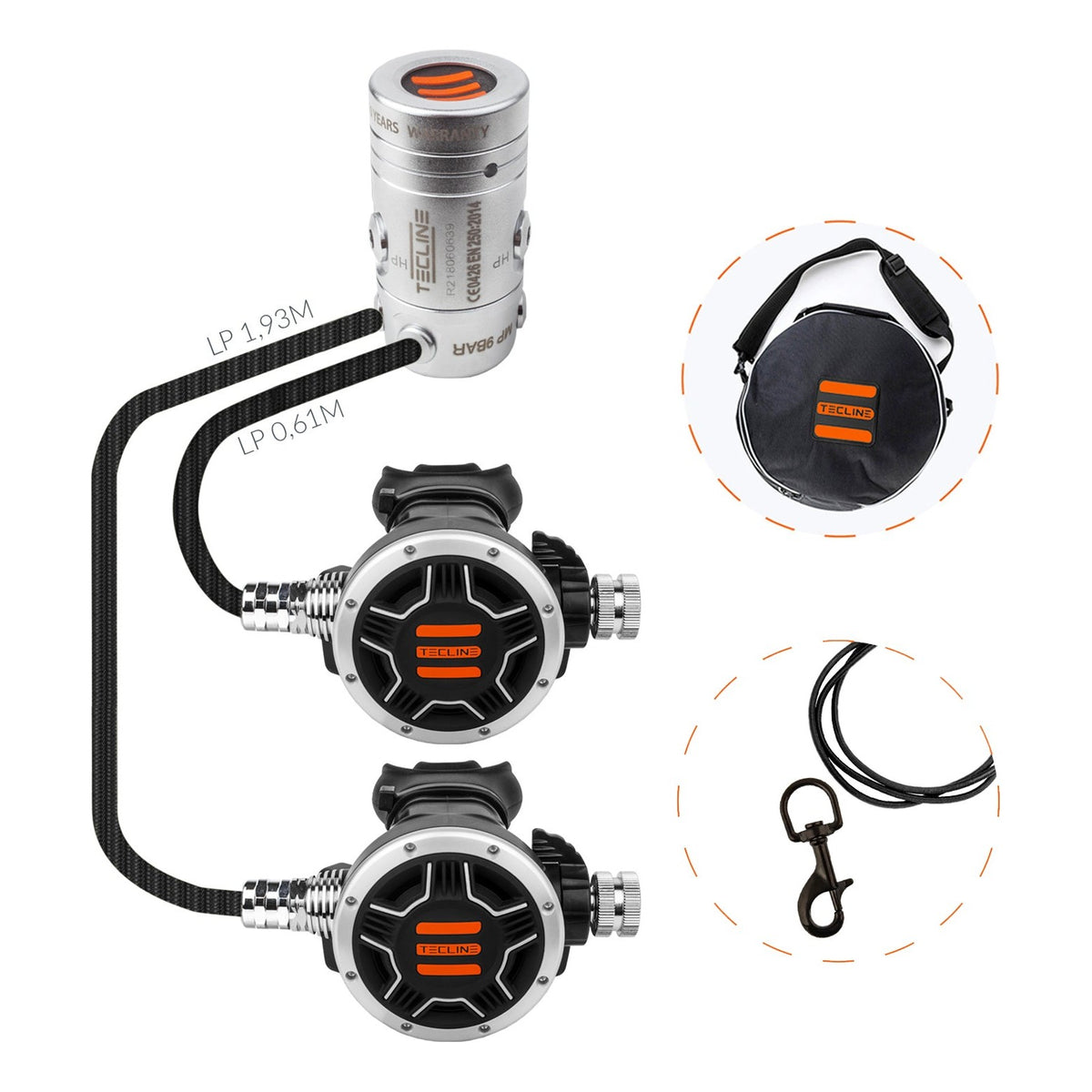 Tecline R2 TEC1 SemiTec I set with two TEC1 second stages on long and short hoses