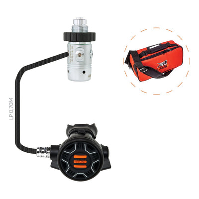 Tecline R1 REC1 regulator set: R1 PRO first stage, black REC1 second stage and red bag