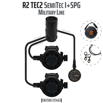 Tecline R2 TEC2 reversible SemiTec I Military Line set in black with pressure gauge and bolt snaps
