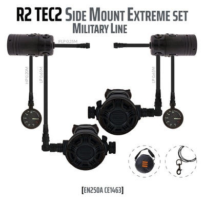 Tecline R2 TEC2 reversible Side Mount Extreme Military Line set with two first stages and gauges