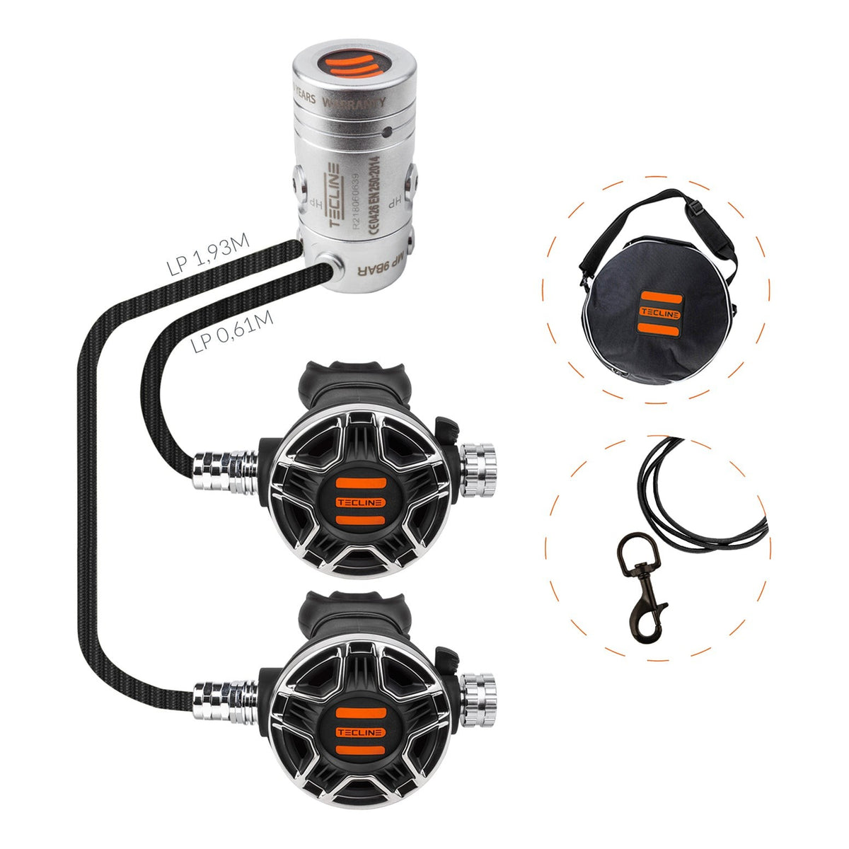 Tecline R2 TEC2 SemiTec I set with two TEC2 second stages on long and short hoses