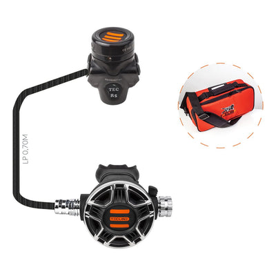Tecline R5 TEC2 regulator: black chrome R5 TEC first stage, TEC2 second stage and red bag