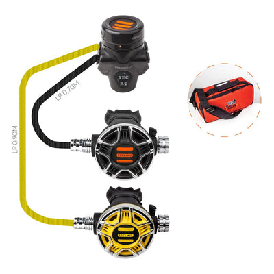 Tecline R5 TEC2 with octopus: black chrome first stage, black and yellow TEC2 second stages