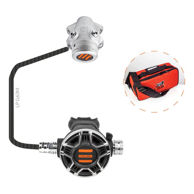 Tecline V1 ICE TEC2 regulator: V1 ICE first stage, black TEC2 second stage and red bag
