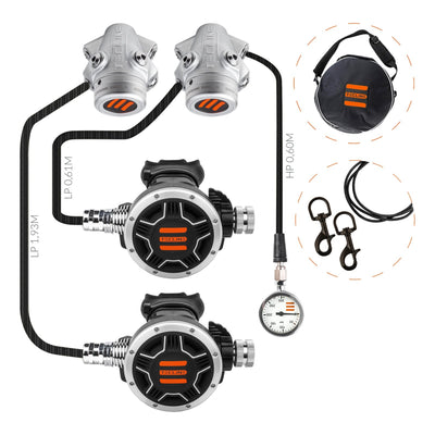 Tecline V1 ICE TEC1 SemiTec II set with two first stages, pressure gauge and bolt snaps