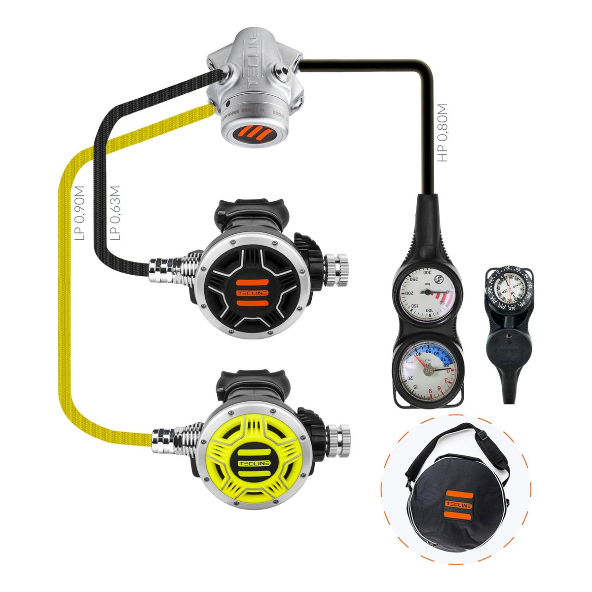 Tecline V1 ICE TEC1 set I: V1 ICE first stage, TEC1 primary and octopus, pressure gauge