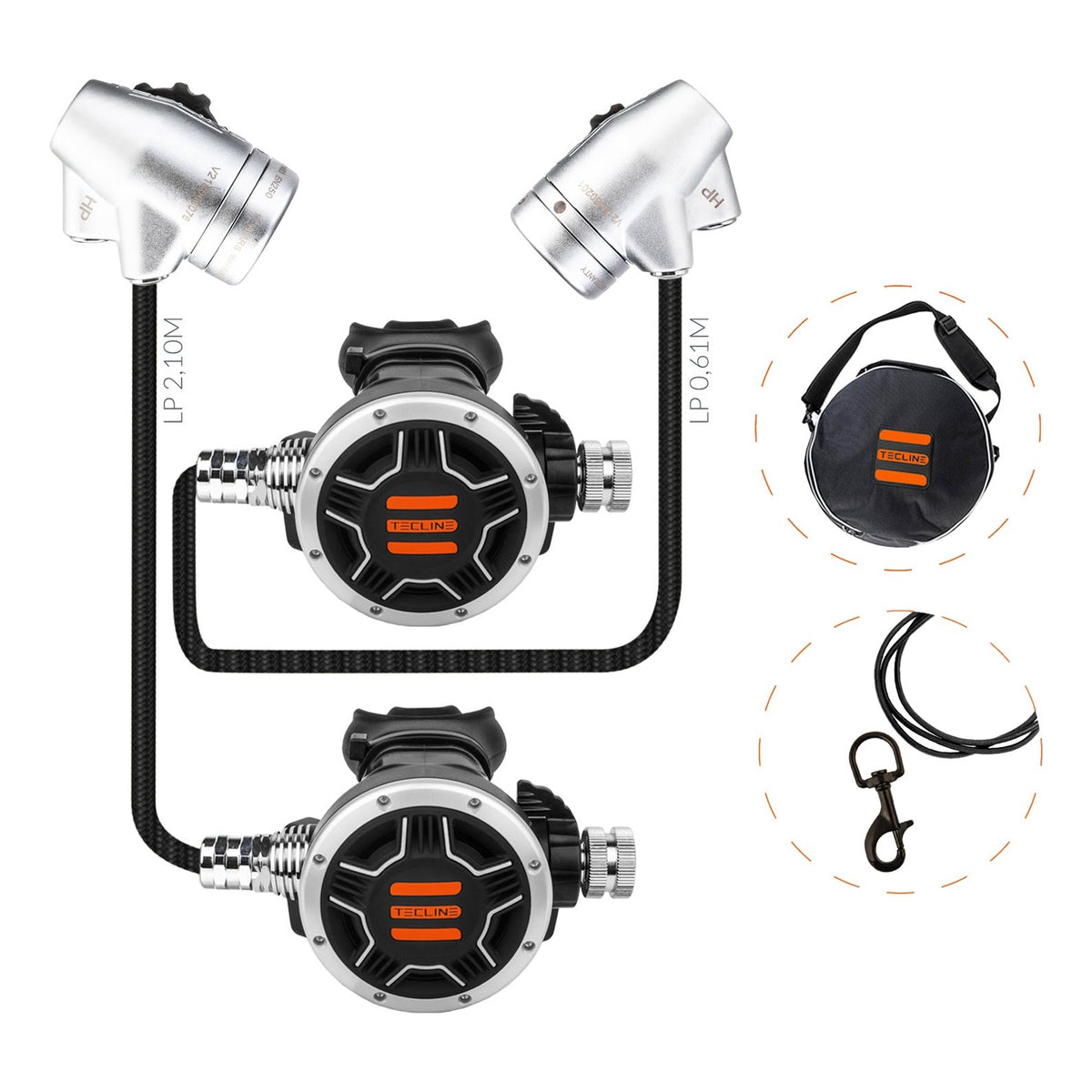 Tecline V2 ICE TEC1 DIR set: left and right first stages, two TEC1 second stages and bolt snap