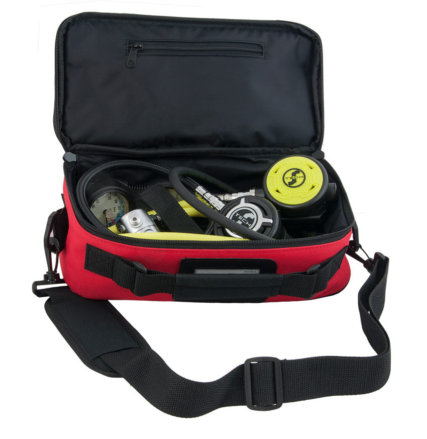 Tecline red padded regulator bag with shoulder strap