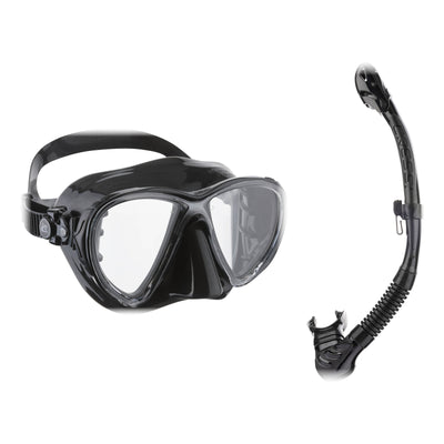 Cressi Big Eyes Evolution mask in black and Alpha Ultra Dry snorkel in black