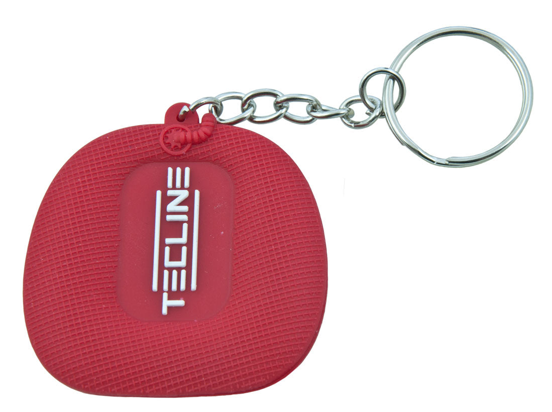 Tecline Donut 22 Special Edition key chain in red with TECLINE wordmark, chain and split ring