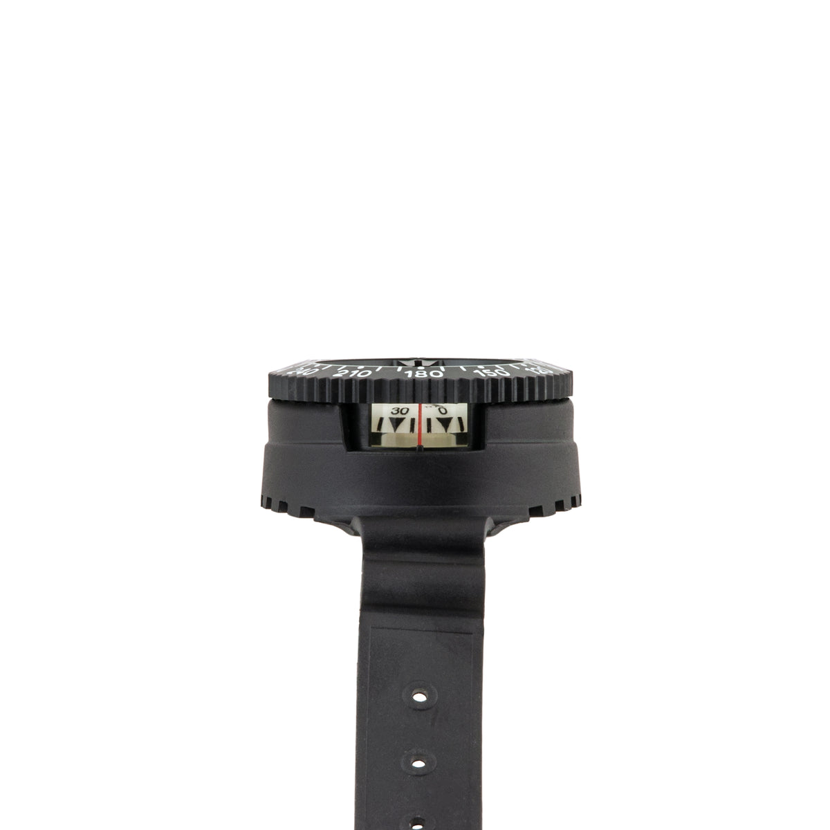 Tecline wrist compass side view showing the direct-reading window
