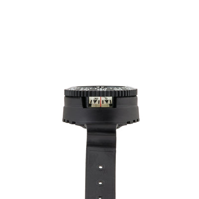 Tecline wrist compass side view showing the direct-reading window