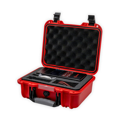 Divesoft Analyser Set Blender with the He/O2 analyser in its open red transport case