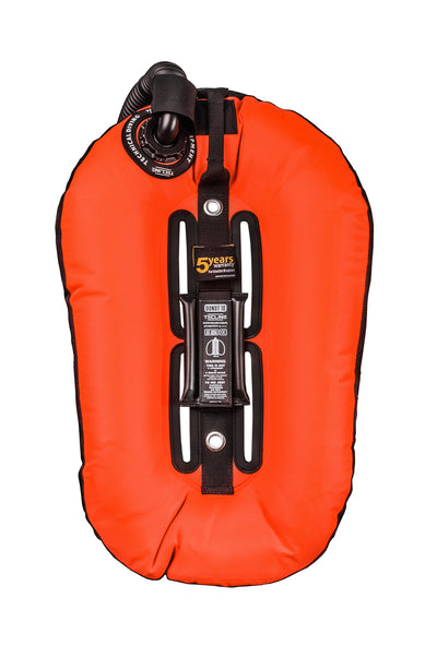 Tecline Donut 10 wing in orange, back view showing the built-in single tank adapter