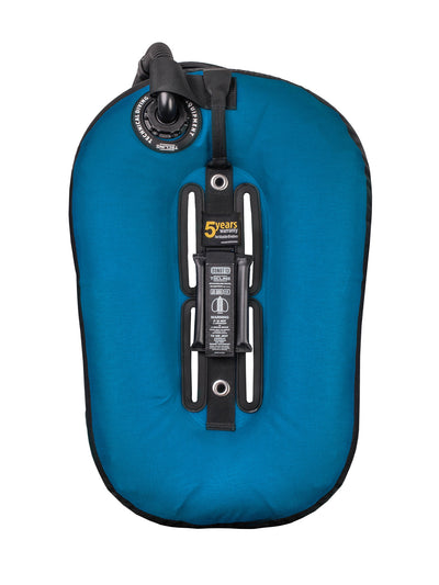 Tecline Donut 13 wing in bright blue, back view showing the built-in single tank adapter