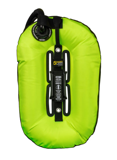 Tecline Donut 13 wing in lime, back view showing the built-in single tank adapter