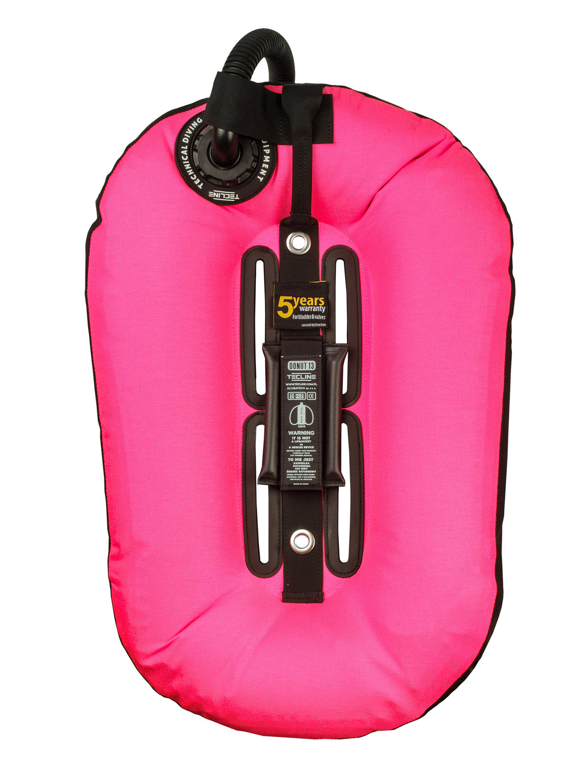 Tecline Donut 13 wing in pink, back view showing the built-in single tank adapter