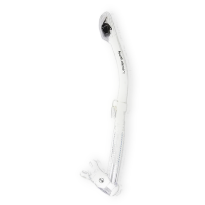 Fourth Element dry snorkel in white, shown in profile with the dry top valve and lower purge