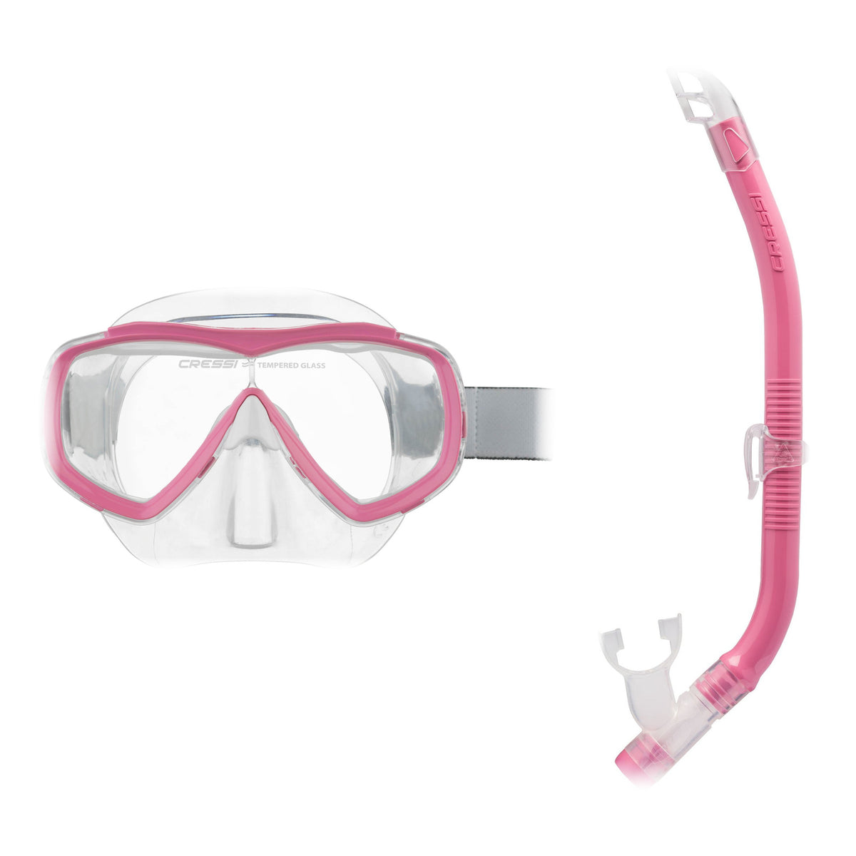 Cressi Estrella Junior mask in clear with a blue frame and Top snorkel in blue