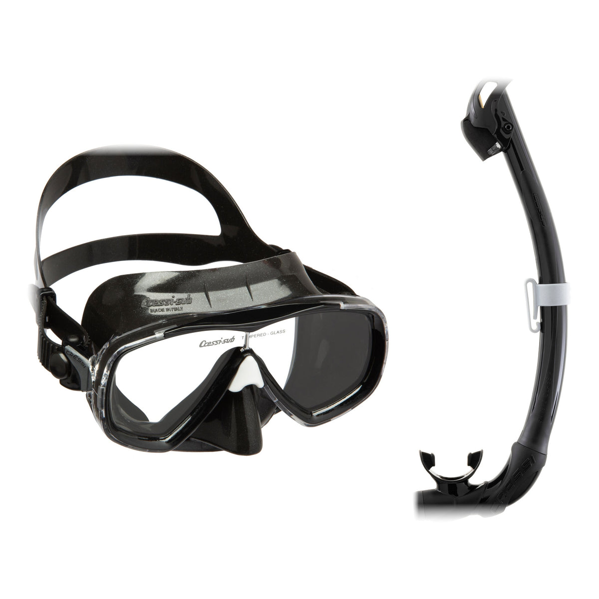Cressi Estrella mask in black and Seal Dry snorkel in black