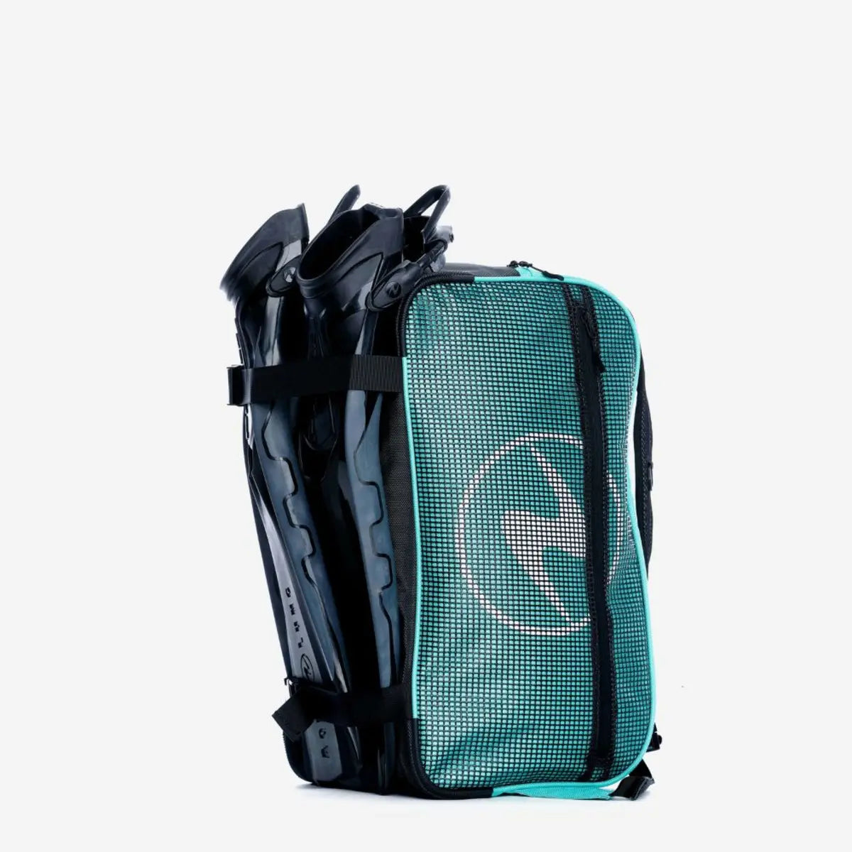 Aqua Lung Explorer II duffle bag 46L in Glacier, end-on view showing the depth of the bag and its side handle
