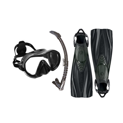 Aqua Lung scuba set in black: Reveal X1 mask, Zephyr Flex snorkel and a pair of Express ADJ open heel fins