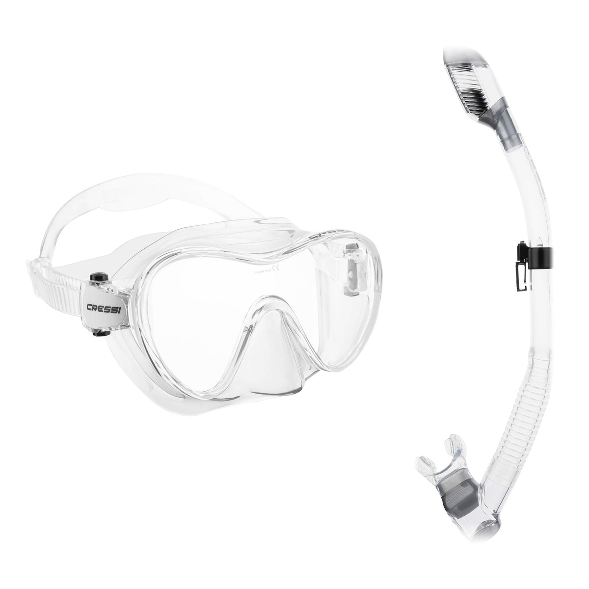 Cressi F1 frameless mask in black and Supernova Dry snorkel in black