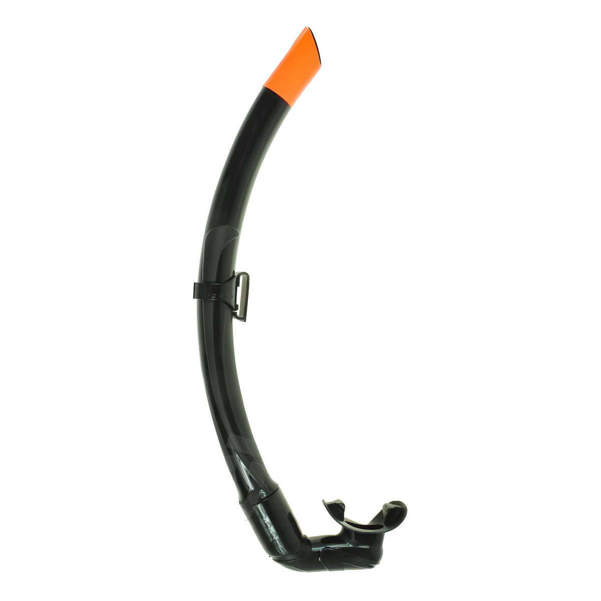 Scubatech SK 10 flexible snorkel in black with orange tip, side view