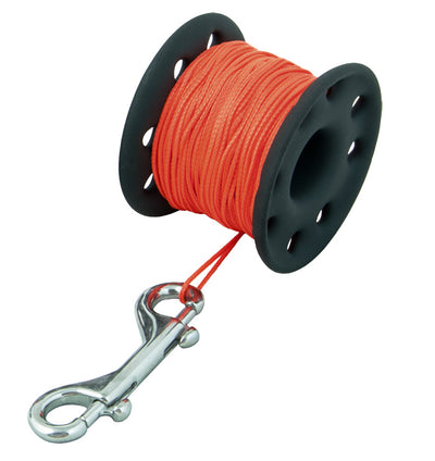 Tecline TEC spool in black coated stainless steel with orange line and double-ender