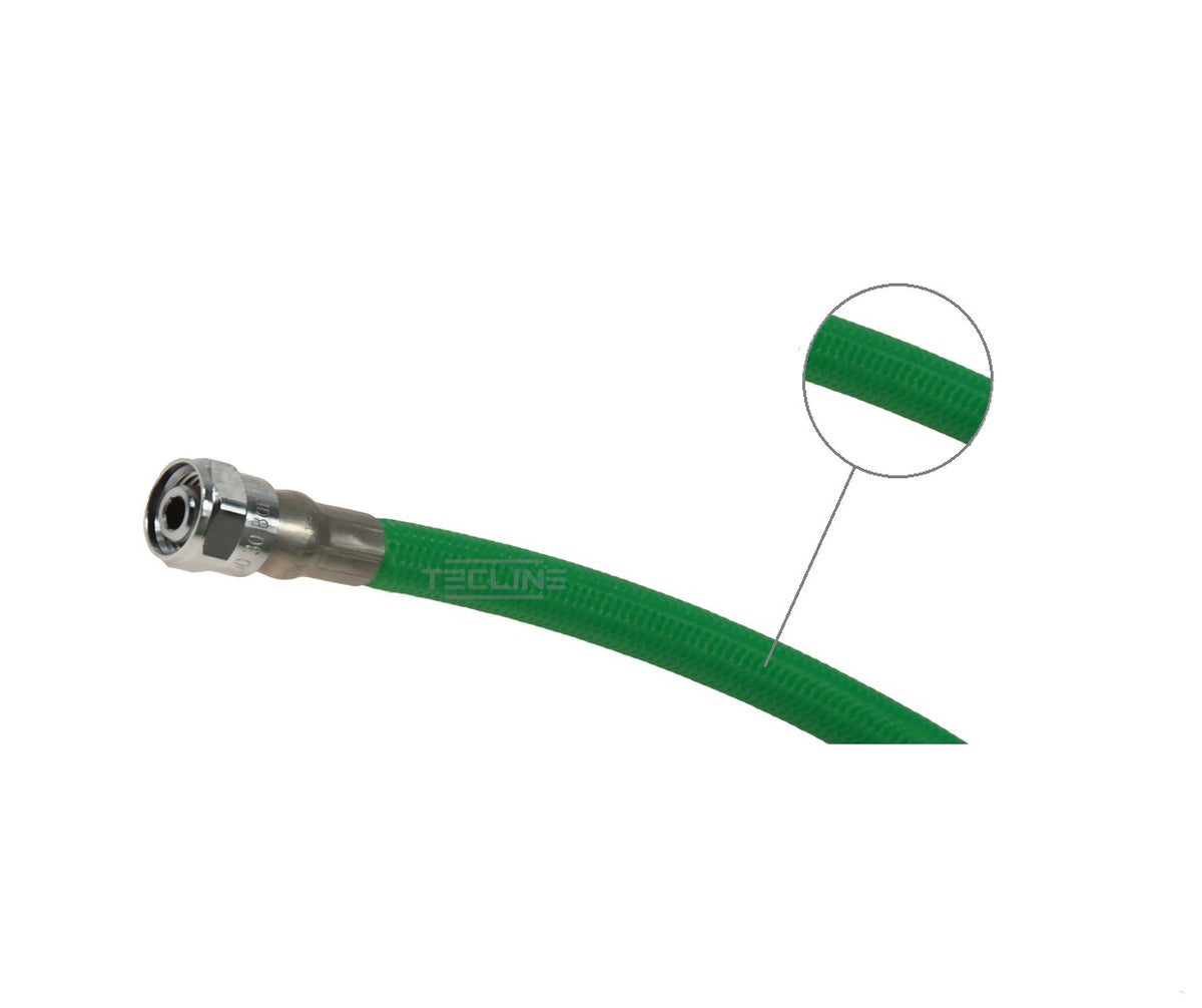 Green Tecline Proflex LP hose with fitting and braid detail inset