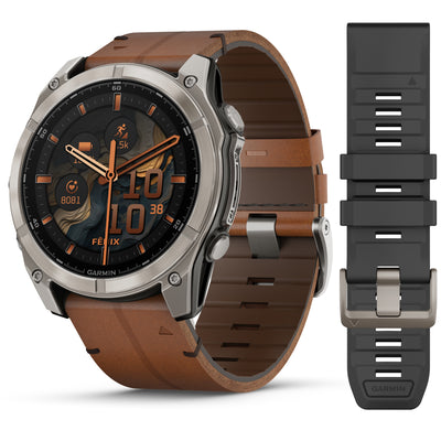 Garmin Fenix 8 AMOLED 51 mm, Carbon Grey DLC with Chestnut Leather band, sapphire edition