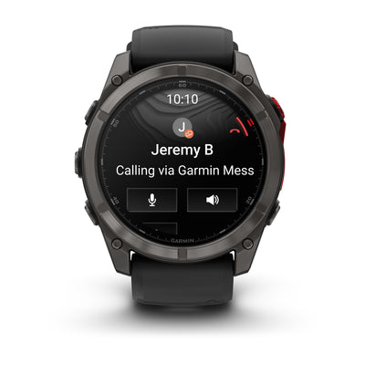 Garmin Fenix 8 Pro MicroLED front view showing an incoming call screen