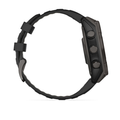 Garmin Fenix 8 Solar side view showing the buttons and band