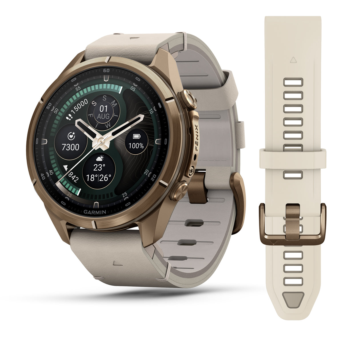 Garmin Fenix 9 Pro inReach 43 mm, Autumn Gold Titanium with Bone Leather band
